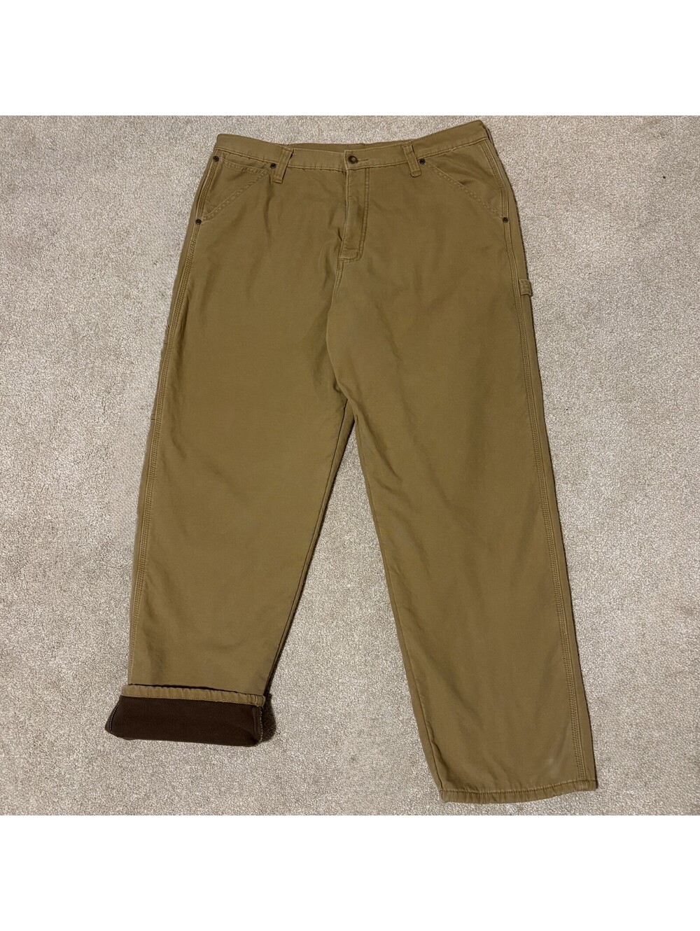 Wrangler Workwear Mens 36x32 Fleece Lined Carpenter Pants Utility Canvas Khaki